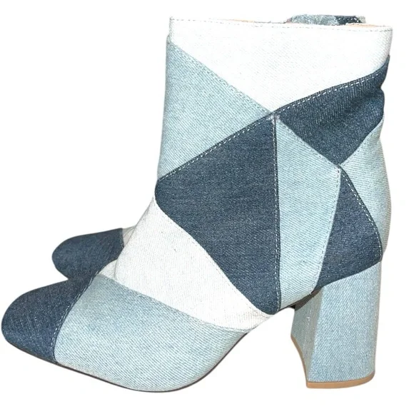 Blue Geometric Ankle Boots with Chunky Heel - Picture 3 of 6